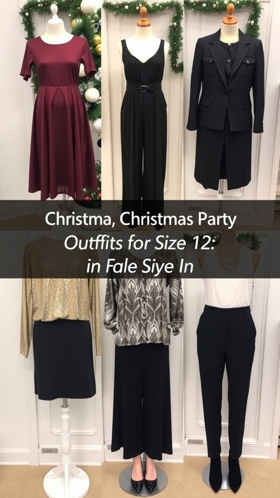 Stylish Christmas party outfits for size 12 displayed in a festive setting.